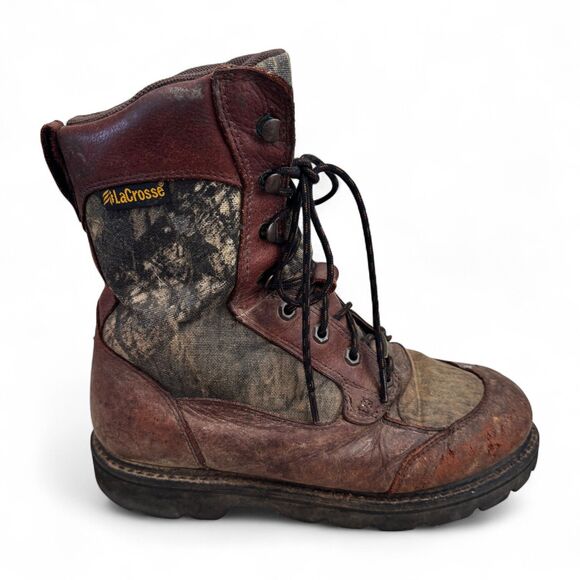 LaCrosse 500014 Men’s 8W Camo Brown Leather Hunting Boots Thinsulate Waterproof - Picture 1 of 11